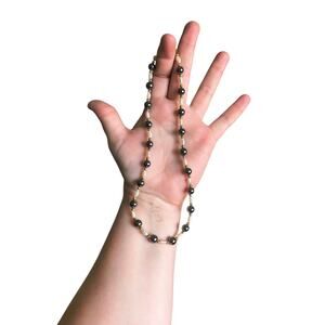 Black Hematite Beaded Stone Necklace 21 In Goldtone Pearls Freshwater